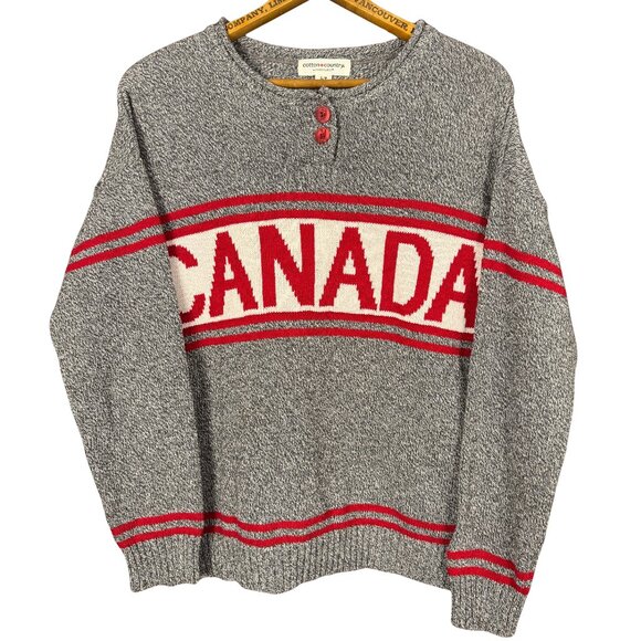 Vintage CANADA Cabin Knit Sweater • Cotton Country • Marled Grey Red • Cabincore - Picture 1 of 7